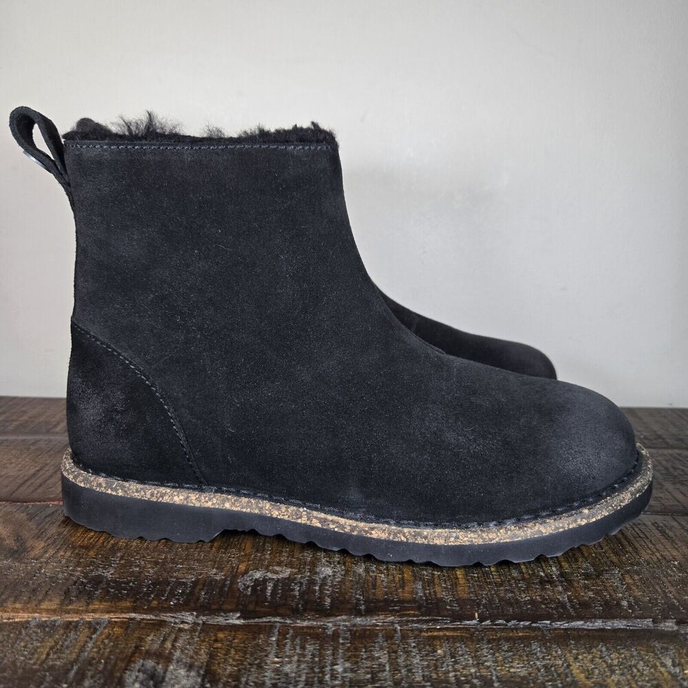 NEW Birkenstock Melrose Womens Sz 7 (38) Regular Shearling Suede Zip Boots Black
